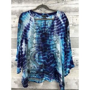 Greater Good Long Sleeve Tie-Dye V Neck Blouse S/M